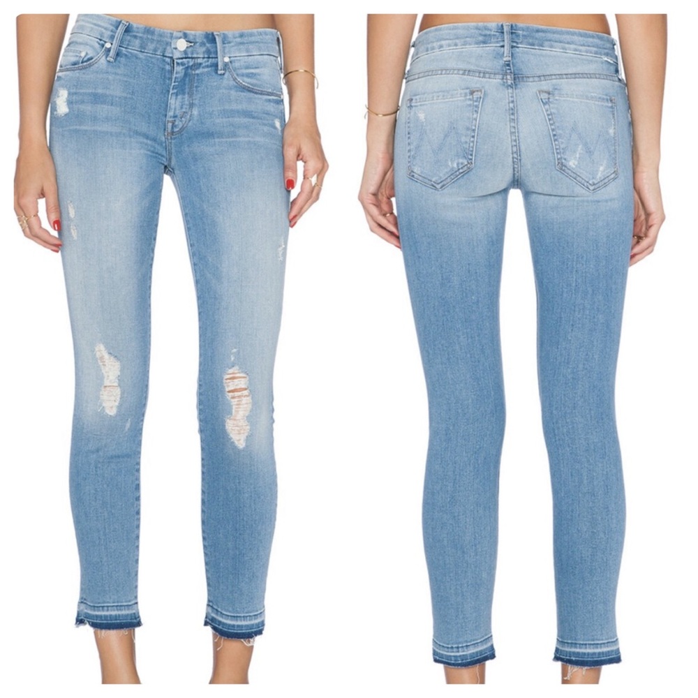 MOTHER undone hem looker crop jeans cliffhanger distressed women’s 30 blue